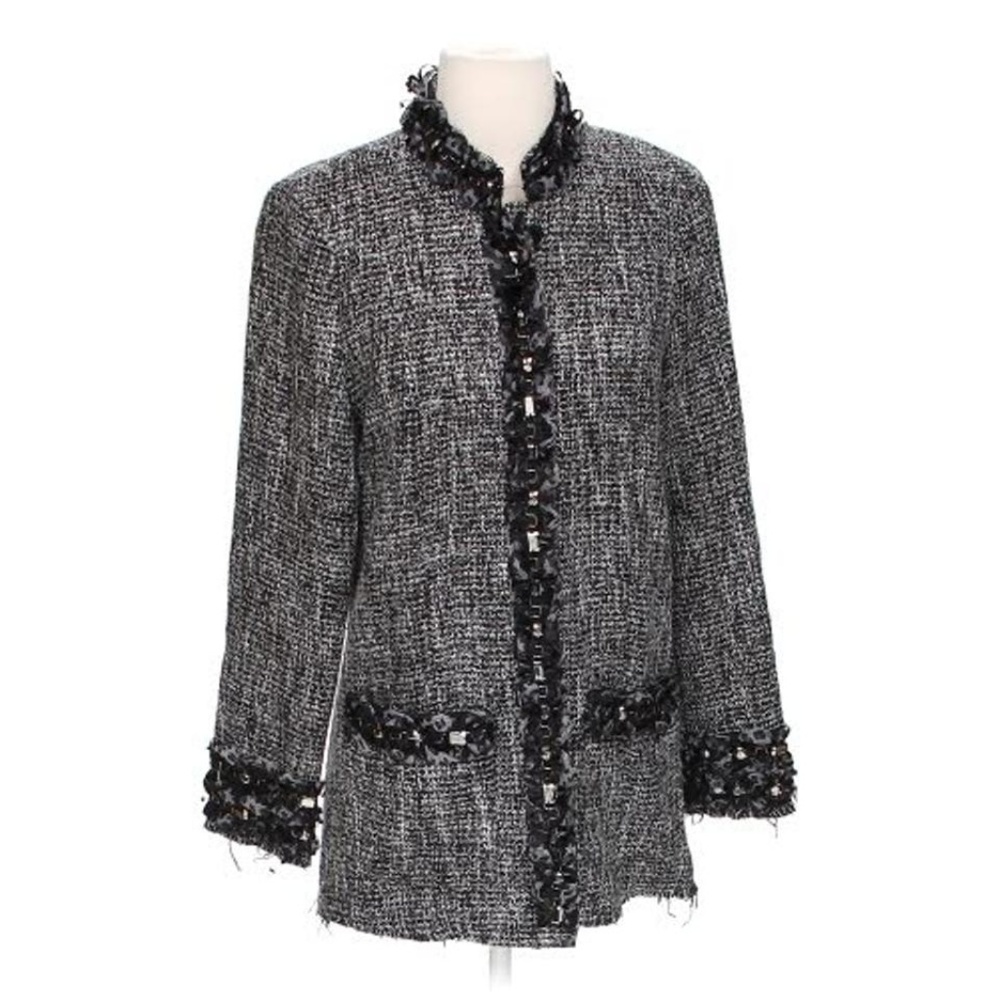Mesmerize Jacket Black/White Beading Fringe Blazer